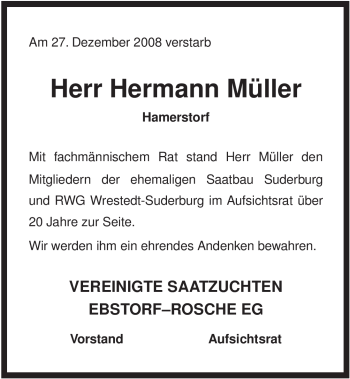 Traueranzeige von Hermann Müller von ALLGEMEINE ZEITUNG UELZEN