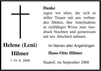 Traueranzeige von Helene Hilmer von ALLGEMEINE ZEITUNG UELZEN