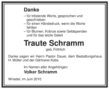 Traueranzeige von Traute Schramm von ALLGEMEINE ZEITUNG UELZEN