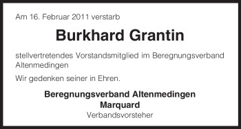 Traueranzeige von Burkhard Grantin von ALLGEMEINE ZEITUNG UELZEN