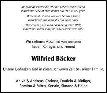 Traueranzeige von Wilfried Bäcker von ALLGEMEINE ZEITUNG UELZEN