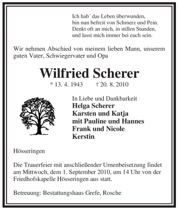 Traueranzeige von Wilfried Scherer von ALLGEMEINE ZEITUNG UELZEN