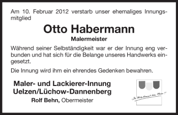 Traueranzeige von Otto Habermann von ALLGEMEINE ZEITUNG UELZEN