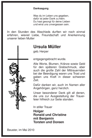 Traueranzeige von Ursula Müller von ALLGEMEINE ZEITUNG UELZEN