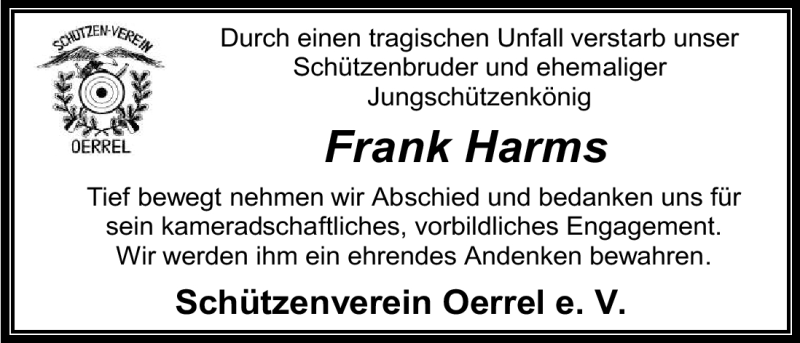  Traueranzeige für Frank Harms vom 25.01.2011 aus ALLGEMEINE ZEITUNG UELZEN