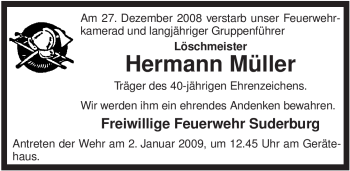 Traueranzeige von Hermann Müller von ALLGEMEINE ZEITUNG UELZEN