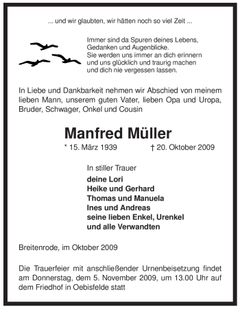 Traueranzeige von Manfred Müller von ALLGEMEINE ZEITUNG UELZEN