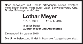 Traueranzeige von Lothar Meyer von Uelzen