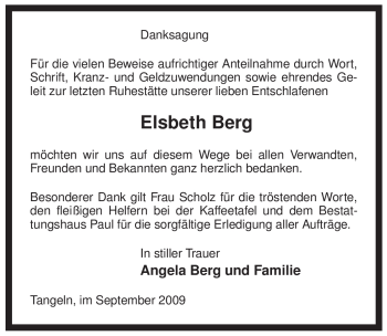 Traueranzeige von Elsbeth Berg von ALLGEMEINE ZEITUNG UELZEN