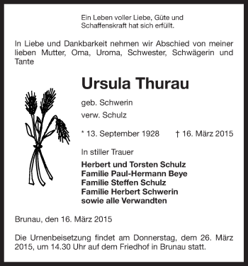 Traueranzeige von Ursula Thurau von Uelzen