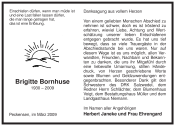 Traueranzeige von Brigitte Bornhuse von ALLGEMEINE ZEITUNG UELZEN