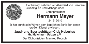 Traueranzeige von Hermann Meyer von ALLGEMEINE ZEITUNG UELZEN