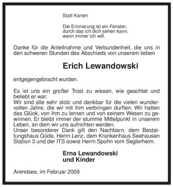 Traueranzeige von Erich Lewandowski von ALLGEMEINE ZEITUNG UELZEN