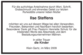 Traueranzeige von Ilse Steffens von ALLGEMEINE ZEITUNG UELZEN