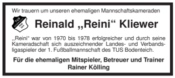 Traueranzeige von Reinald Kliewer von ALLGEMEINE ZEITUNG UELZEN