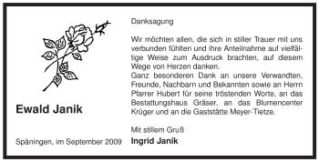 Traueranzeige von Ewald Janik von ALLGEMEINE ZEITUNG UELZEN