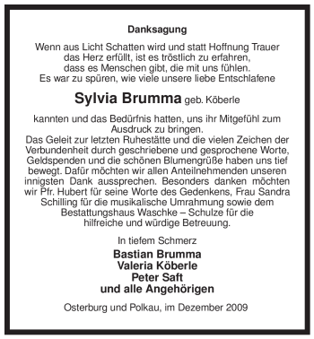 Traueranzeige von Sylvia Brumma von ALLGEMEINE ZEITUNG UELZEN