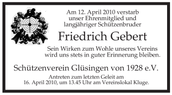 Traueranzeige von Friedrich Gebert von ALLGEMEINE ZEITUNG UELZEN