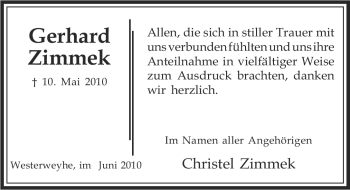 Traueranzeige von Gerhard Zimmek von ALLGEMEINE ZEITUNG UELZEN