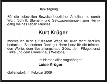 Traueranzeige von Kurt Krüger von ALLGEMEINE ZEITUNG UELZEN