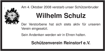 Traueranzeige von Wilhelm Schulz von ALLGEMEINE ZEITUNG UELZEN