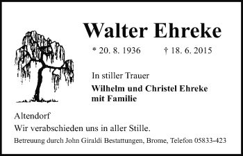 Traueranzeige von Walter Ehreke von Uelzen