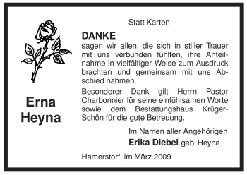 Traueranzeige von Erna Heyna von ALLGEMEINE ZEITUNG UELZEN