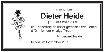 Traueranzeige von Dieter Heide von ALLGEMEINE ZEITUNG UELZEN