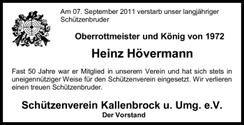 Traueranzeige von Heinz Hövermann von ALLGEMEINE ZEITUNG UELZEN