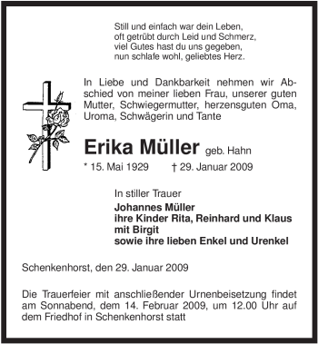 Traueranzeige von Erika Müller von ALLGEMEINE ZEITUNG UELZEN