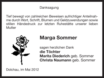 Traueranzeige von Marga Sommer von ALLGEMEINE ZEITUNG UELZEN