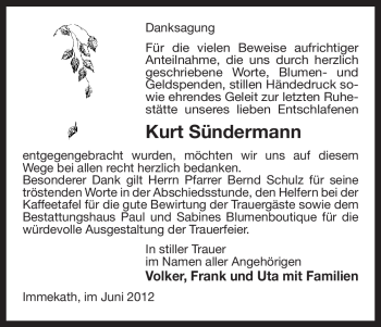 Traueranzeige von Kurt Sündermann von ALLGEMEINE ZEITUNG UELZEN