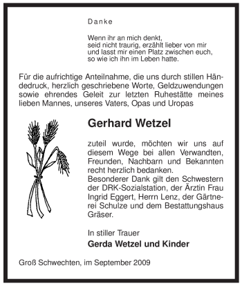 Traueranzeige von Gerhard Wetzel von ALLGEMEINE ZEITUNG UELZEN