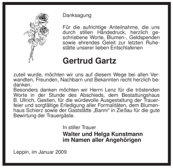 Traueranzeige von Gertrud Gartz von ALLGEMEINE ZEITUNG UELZEN