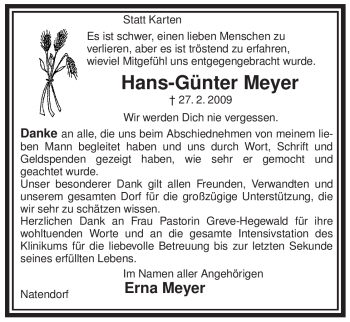 Traueranzeige von Hans-Günter Meyer von ALLGEMEINE ZEITUNG UELZEN