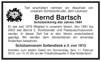 Traueranzeige von Bernd Bartsch von ALLGEMEINE ZEITUNG UELZEN