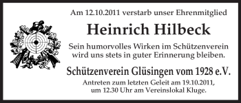 Traueranzeige von Heinrich Hilbeck von ALLGEMEINE ZEITUNG UELZEN