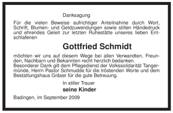 Traueranzeige von Gottfried Schmidt von ALLGEMEINE ZEITUNG UELZEN