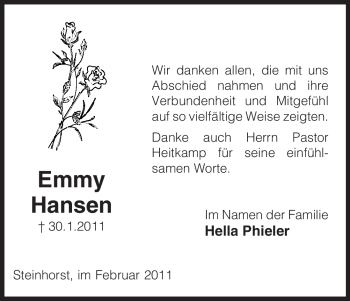 Traueranzeige von Emmy Hansen von ALLGEMEINE ZEITUNG UELZEN