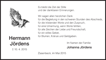 Traueranzeige von Johanna Jördens von Uelzen