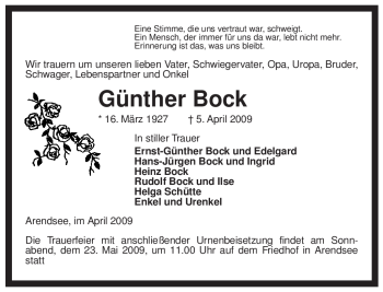 Traueranzeige von Günther Bock von ALLGEMEINE ZEITUNG UELZEN