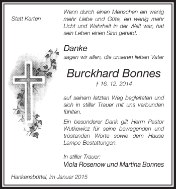 Traueranzeige von Burckhard Bonnes von Uelzen