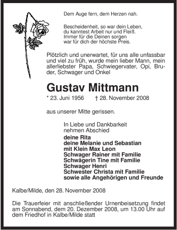 Traueranzeige von Gustav Mittmann von ALLGEMEINE ZEITUNG UELZEN