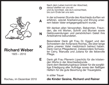 Traueranzeige von Richard Weber von ALLGEMEINE ZEITUNG UELZEN