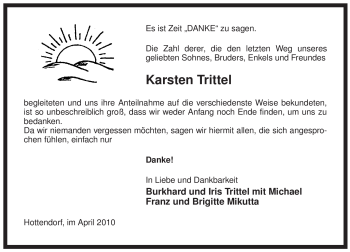 Traueranzeige von Karsten Trittel von ALLGEMEINE ZEITUNG UELZEN