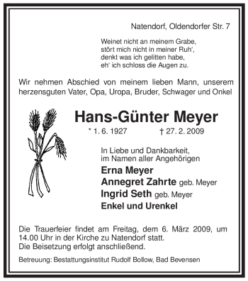 Traueranzeige von Hans-Günther Meyer von ALLGEMEINE ZEITUNG UELZEN