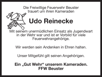 Traueranzeige von Udo Reinecke von ALLGEMEINE ZEITUNG UELZEN