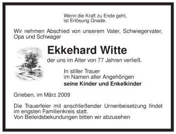 Traueranzeige von Ekkehard Witte von ALLGEMEINE ZEITUNG UELZEN