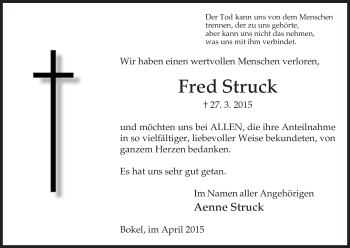 Traueranzeige von Fred Struck von Uelzen