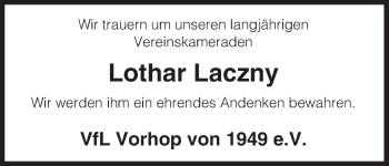 Traueranzeige von Lothar Laczny von Uelzen